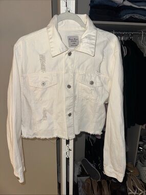 Love Tree White Distressed Cropped Denim Jacket